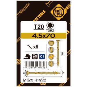 WOOD SCREW SCR T20 4.5X70/42 YELL ZN8
