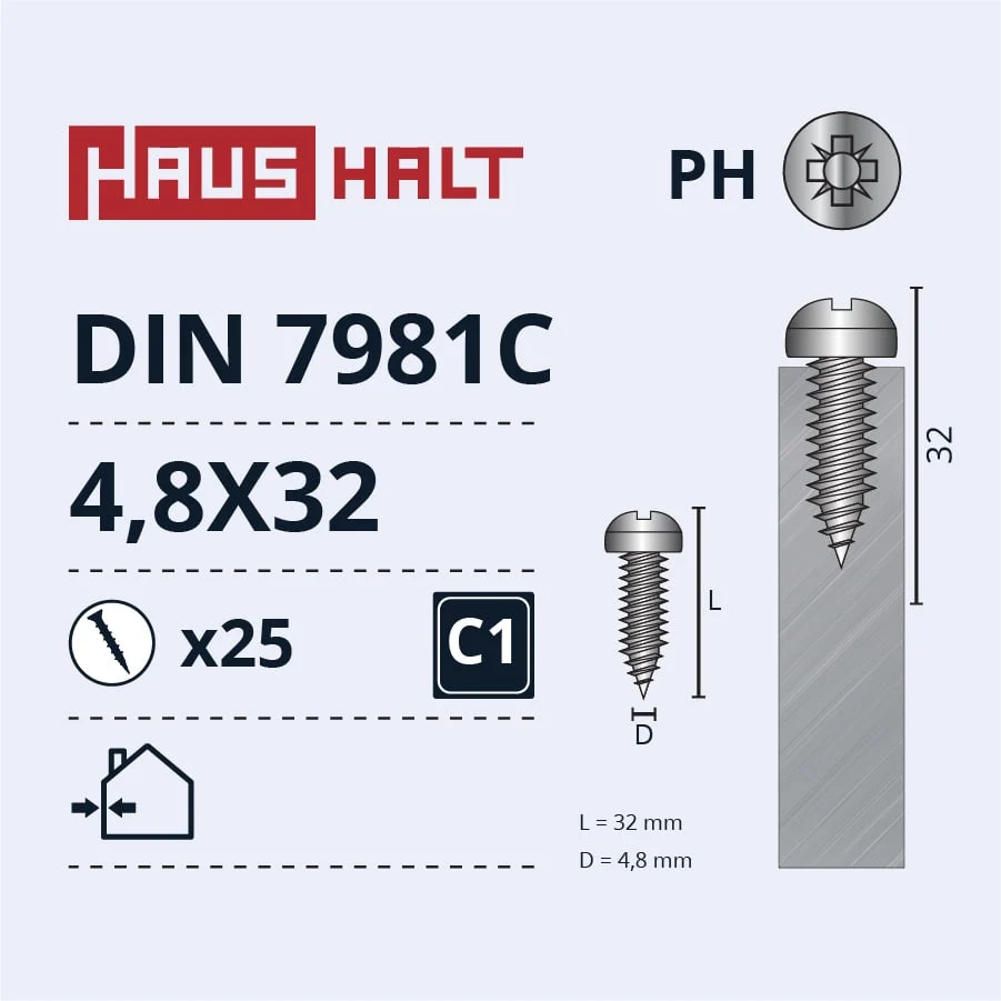 ВИНТ САМОРЕЗ 4.8X32 DIN7981C ZN 25ШТ БЛ