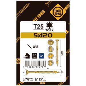 WOOD SCREW SCR T25 5.0X120/72 YELL ZN6