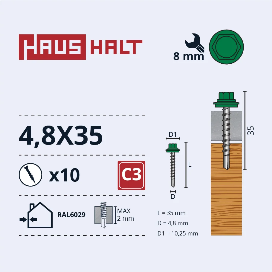 SKRŪV.PAŠ4,8X35KOKA+EPMD RAL6029 10GB BL