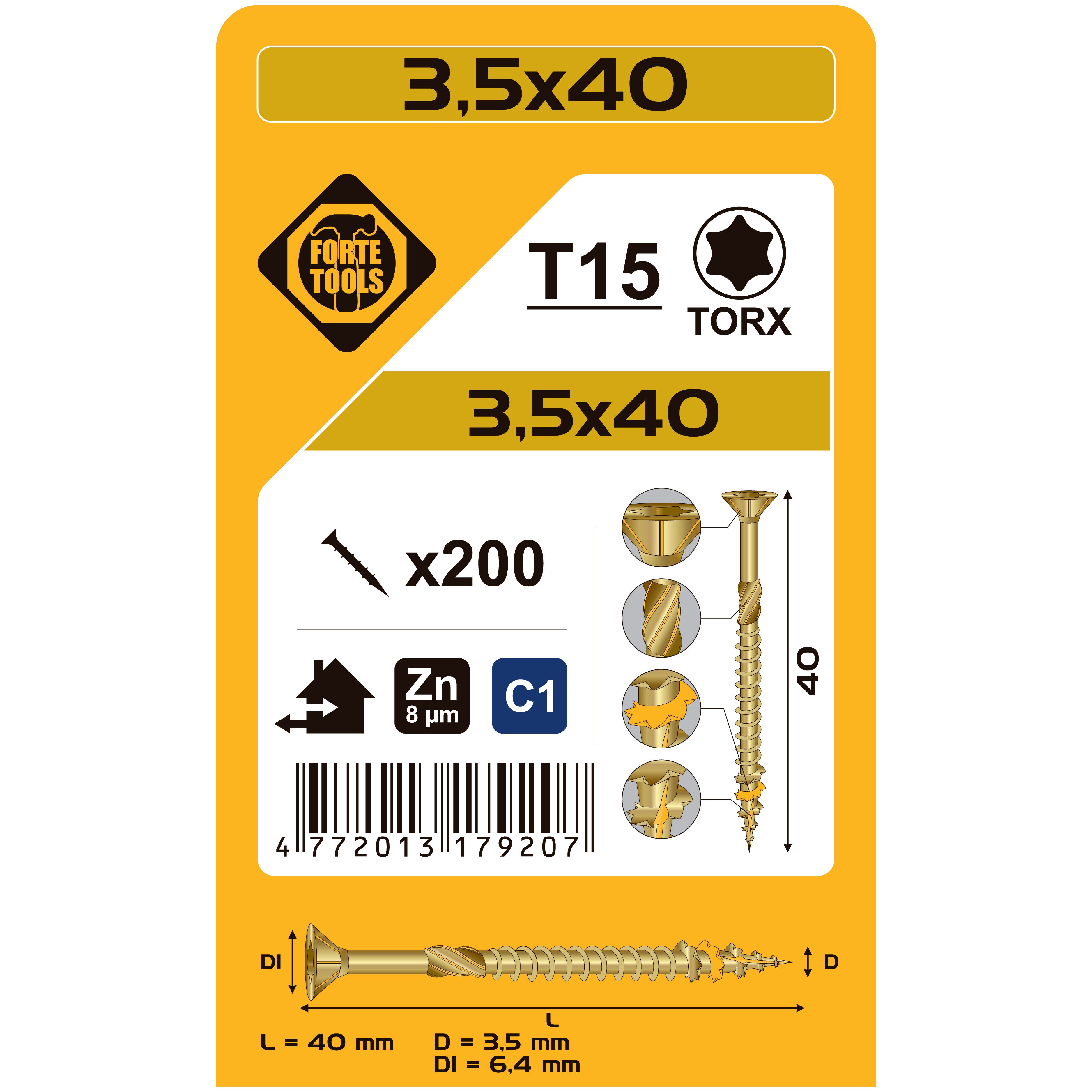 KOKA SKRŪVE T15 3.5X40 DZEL ZN 200GB