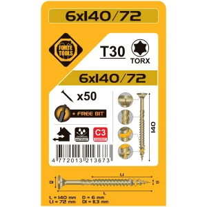 WOOD SCREWS 6X140/72MMRUSPERTTX30 50PCS.