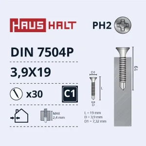 SCREW SELF-DRILLING 3.9X19 DIN7504P ZN 30PCS BL