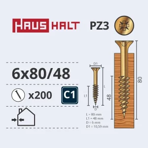 WOOD SCREW 6.0X80/48 YELLOW ZN (200)