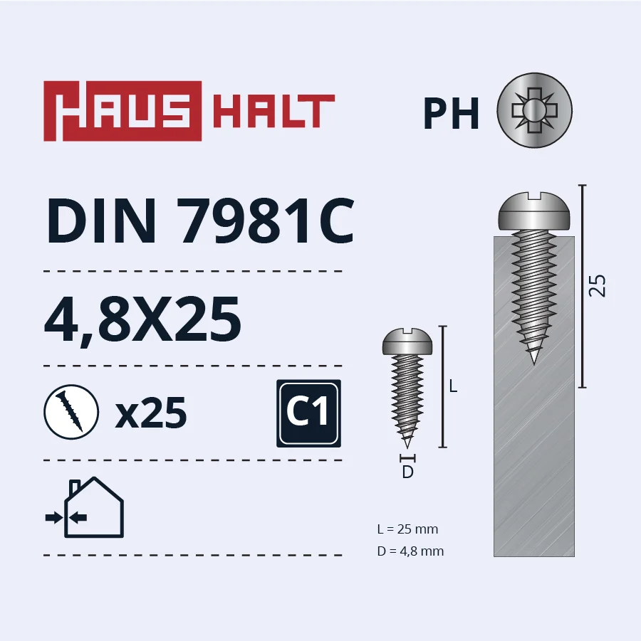САМОРЕЗ 4.8X25 DIN7981C ZN 25ШТ БЛ