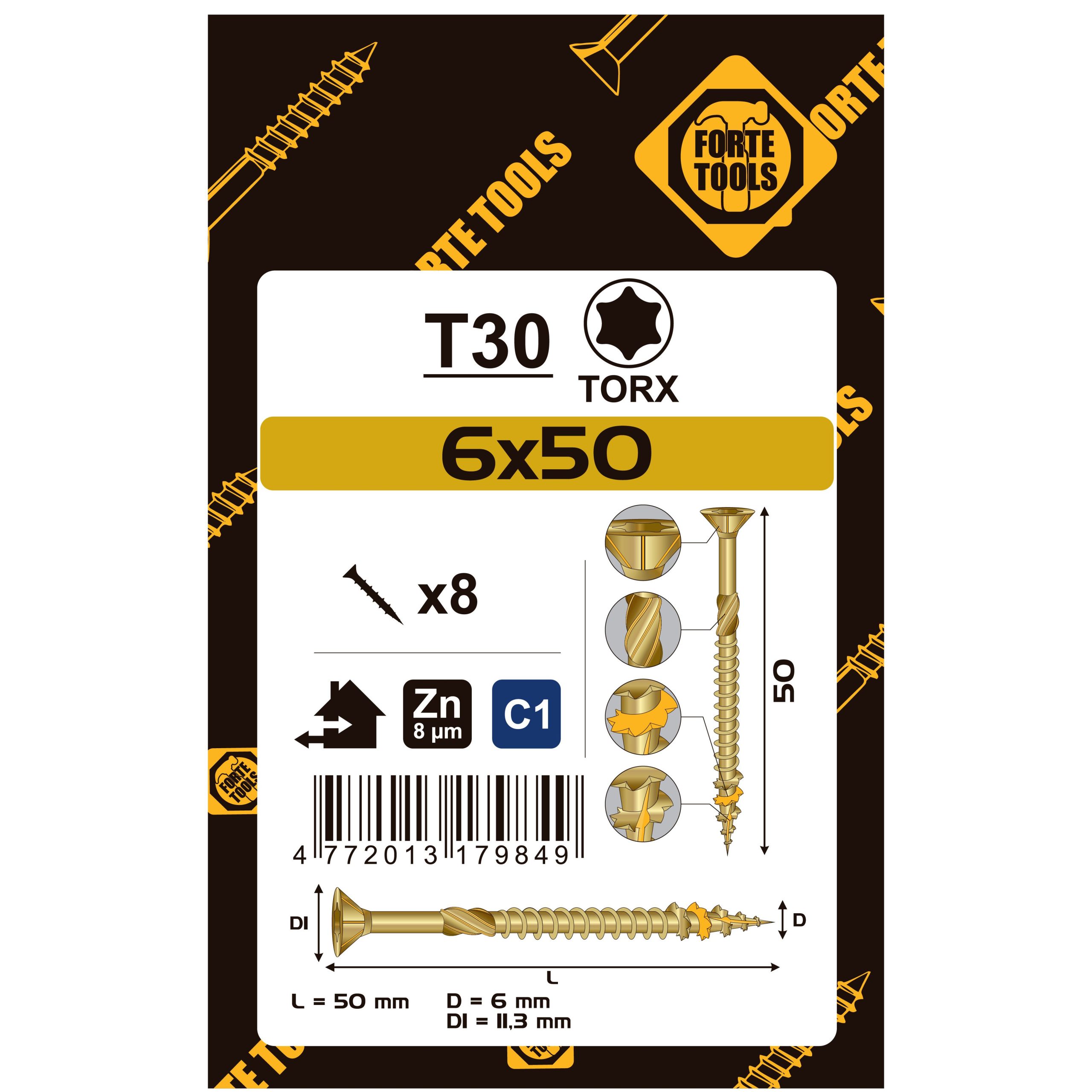 ВИНТ ДЛЯ ДЕРЕВА SCR T30 6.0X50 YELL ZN8PCS