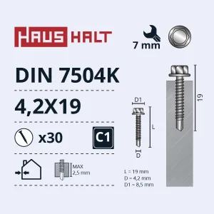 ВИНТ С ПОВЫШЕННОЙ ДОЛГОЙ РОЗЕТКОЙ 4,2X19 DIN7504K ZN 30ШТ БЛ
