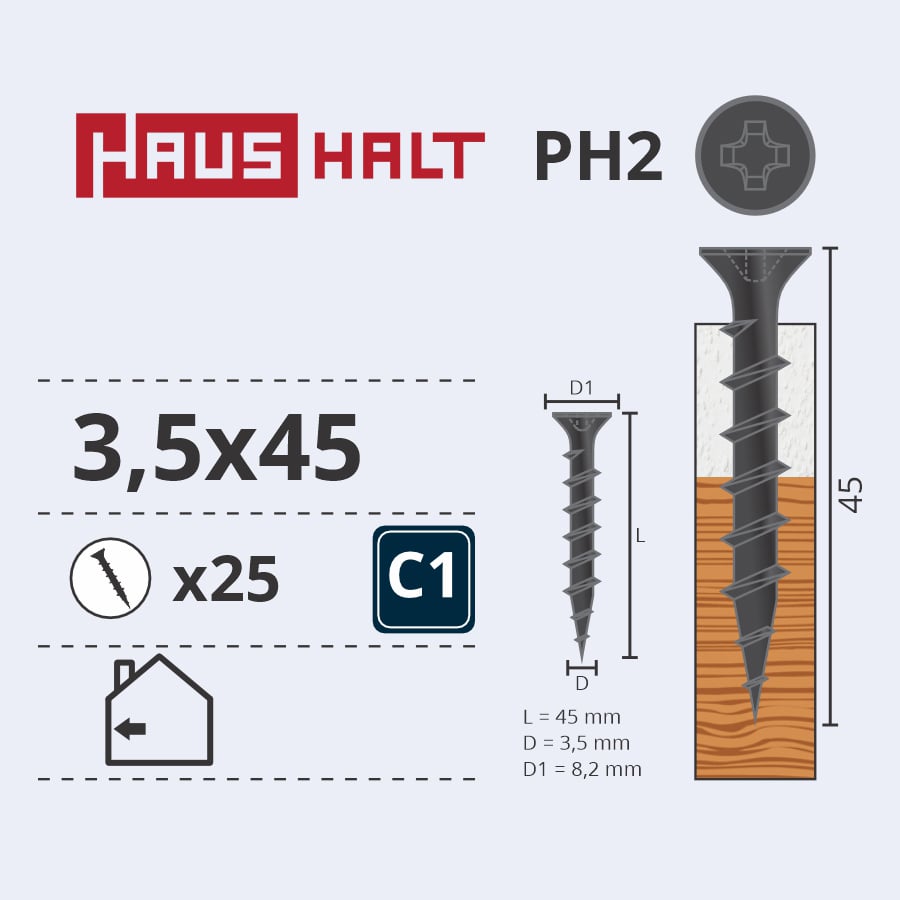 Водоотталкивающий саморез для дерева 3.5X45 25ШТ O1