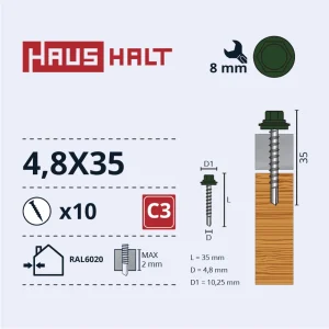 SKRŪV.PAŠ4,8X35KOKA+EPMD RAL6020 10GB BL
