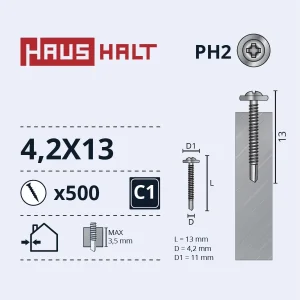 SCREW SELF-DRILLING 4.2X13 MET/MET. ZN (500)