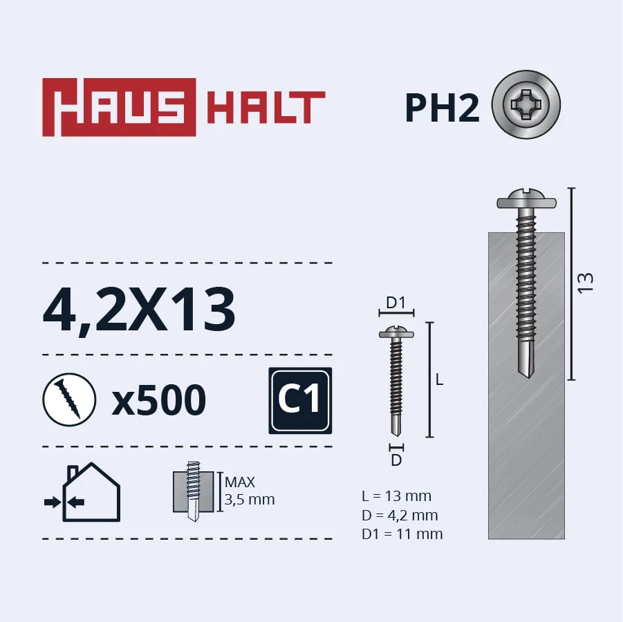 SCREW SELF-DRILLING 4.2X13 MET/MET. ZN (500)