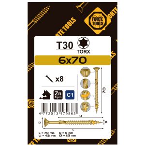 ВИНТ ПО ДЕРЕВУ SCR T30 6.0X70/42 YELL ZN8