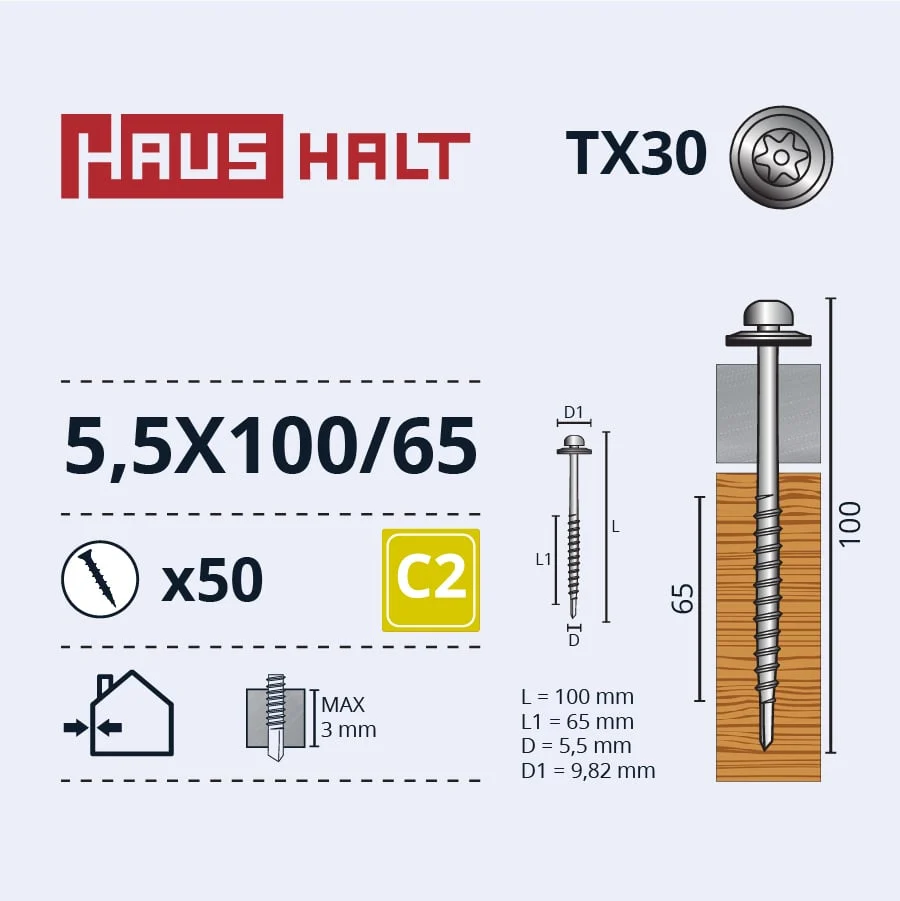САМОРЕЗ 5,5X100/65 TORX ZN (50)