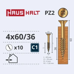 WOOD SCREW 4.0X60/36 Y ZP10GAB G2