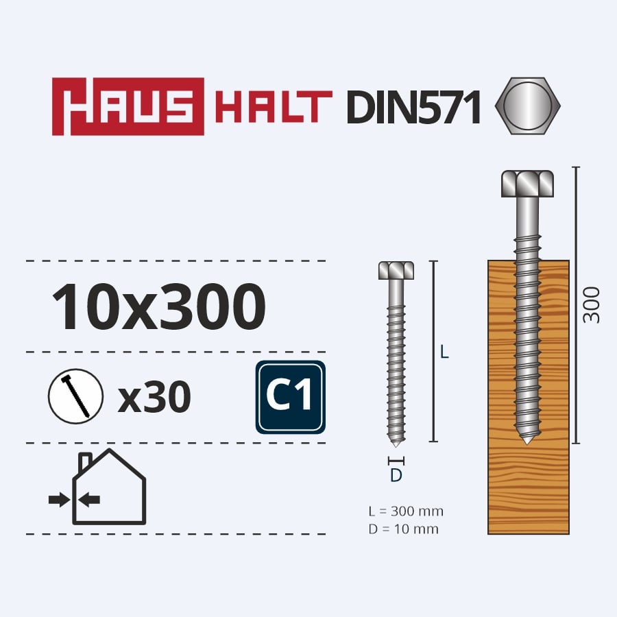 WOOD SCREWS DIN571 10.0X280 B.C.(30-120