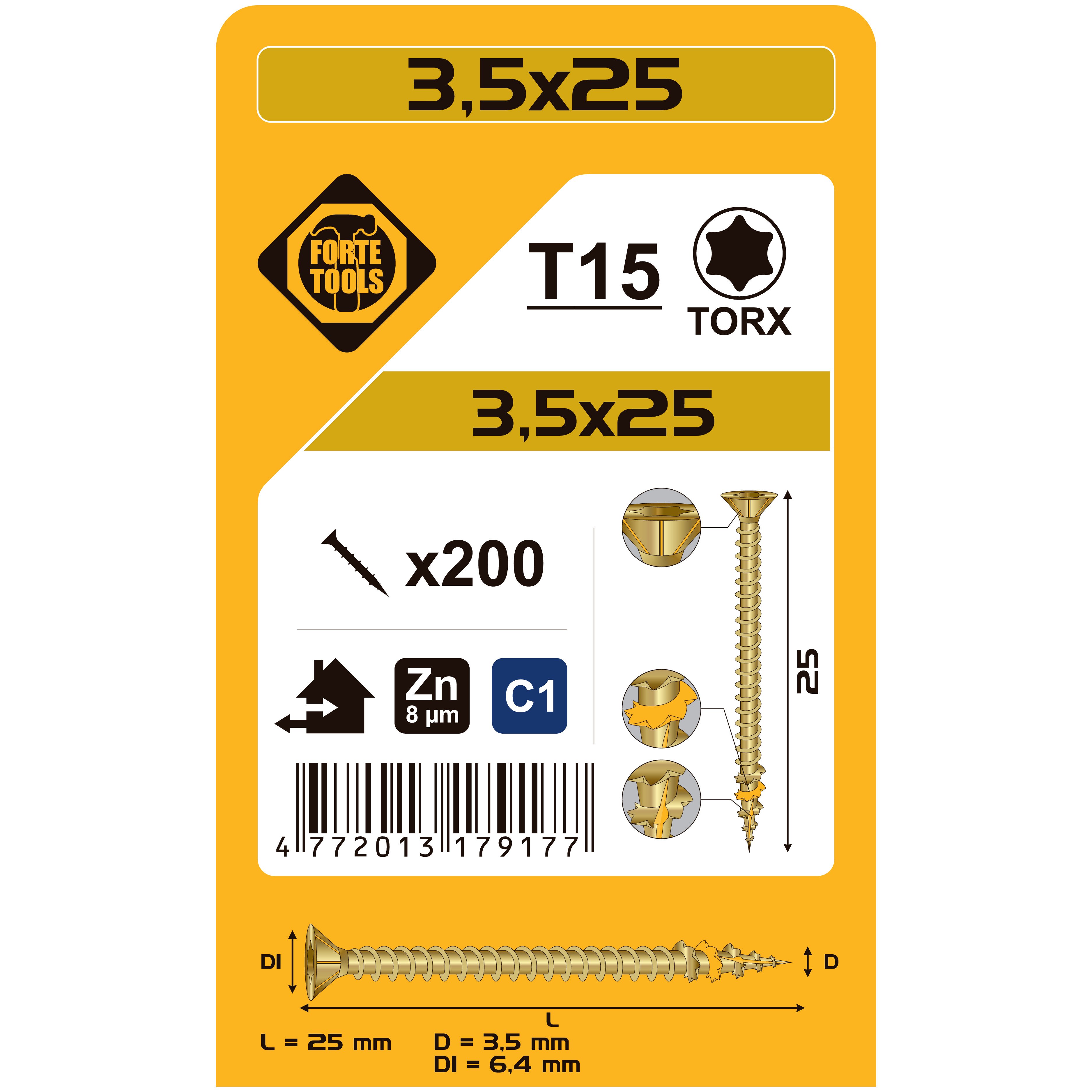 KOKA SKRŪVE T15 3.5X25 DZEL ZN 200GB