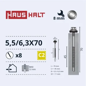 SCREW SELF-TAP 5.5/6.3X70 MET+EMPD 8PCS BL