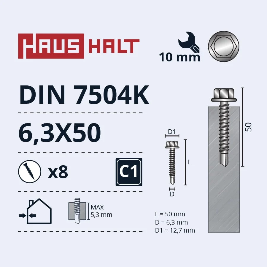 SELF-TAPPING SCREW 6.3X50 DIN7504K ZN 8PCS BL