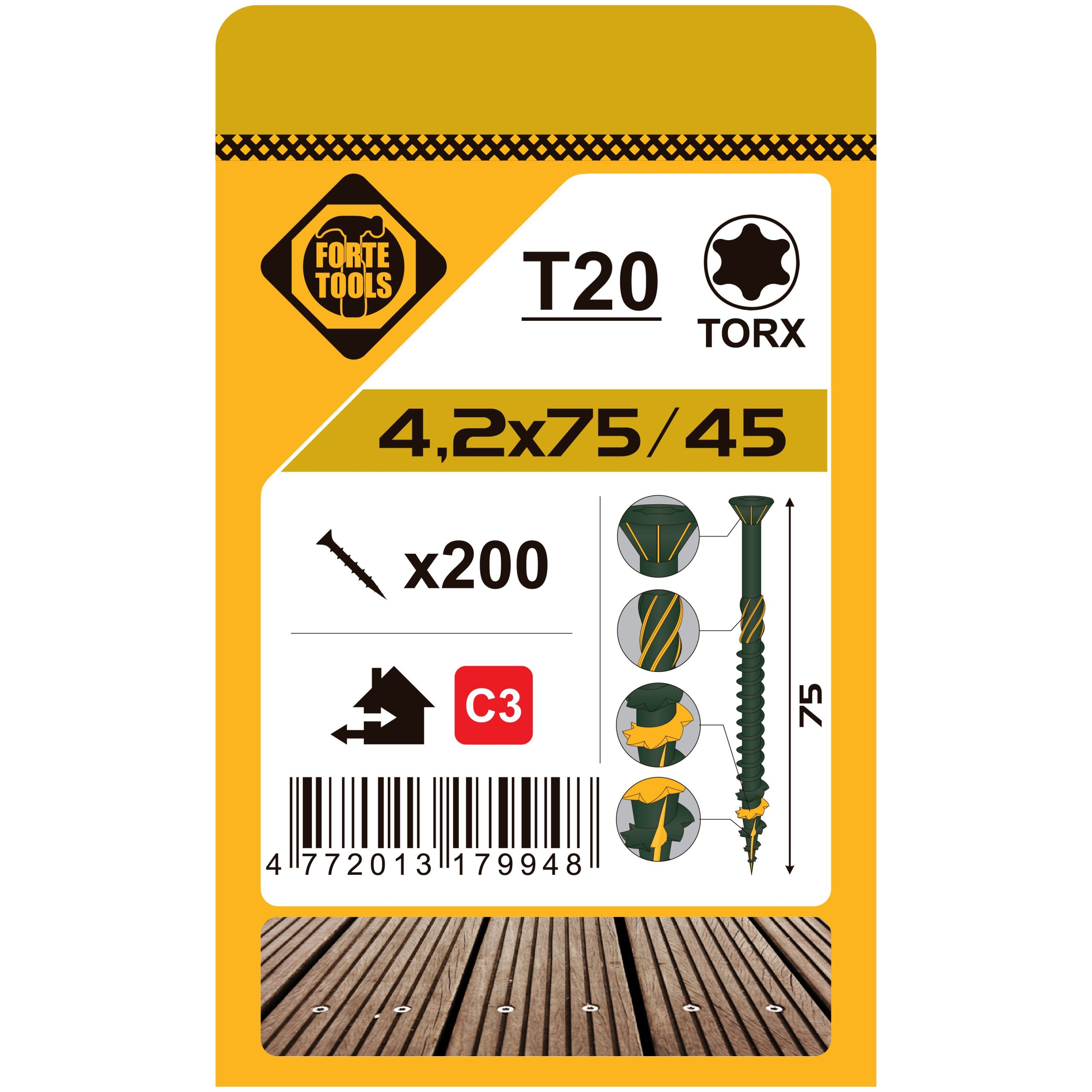 TERASES SKRŪVES T20 4.2X75 GREEN (200)