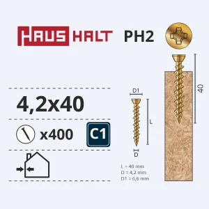 FINIERA SKRŪVE 4.2X40 CINKOTA 400GAB