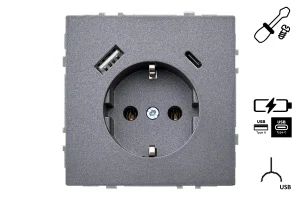 SOCKET+USB A+C IUK-3-01.M/BM MODERN BLACK