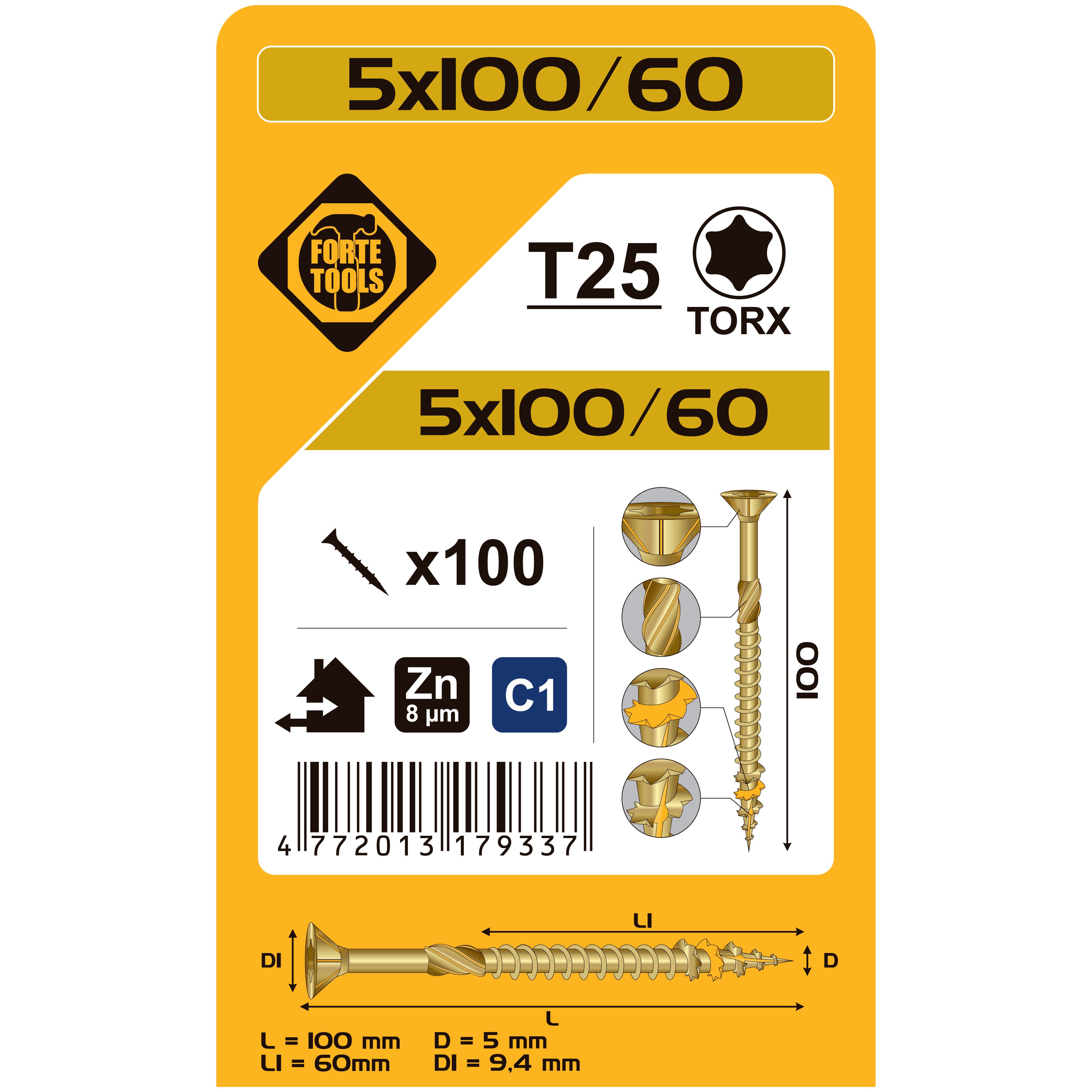 KOKA SKRŪVE T25 5.0X100/60 DZEL ZN 100GB