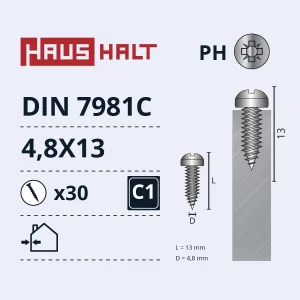 ШУРУП САМОРЕЗ 4.8X13 DIN7981C ZN 30ШТ BL