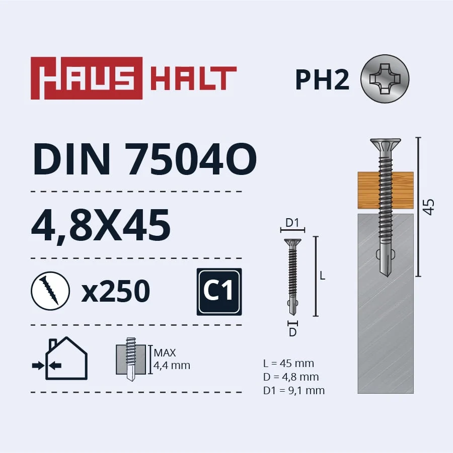 ВИНТ САМОНАР.4,8X45DIN7504O ДЕР/МЕТ(250)
