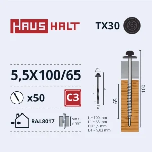 ВИНТ С SAMOСУПИНАНИЕМ 5,5X100/65 TORX RAL8017