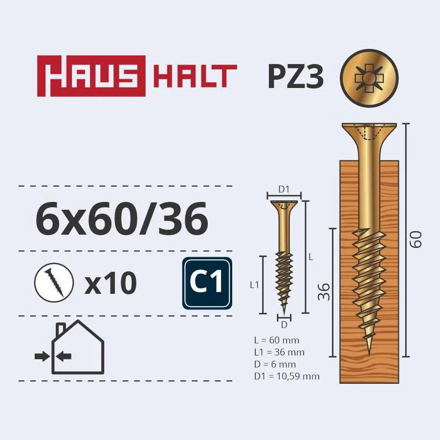 SCREW FOR WOOD 6.0X60/36 Y ZP10PCS G2