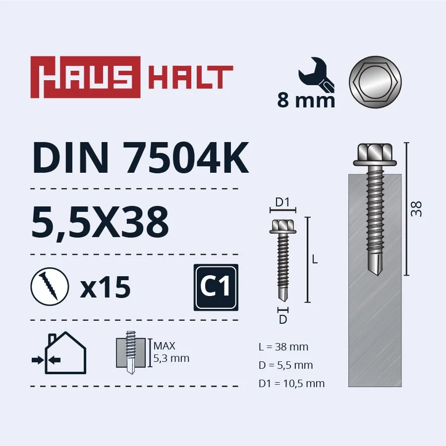 ВИНТ САМОНАРЕЗАЮЩИЙ 5,5X38 DIN7504K ZN 15ШТ БЛ