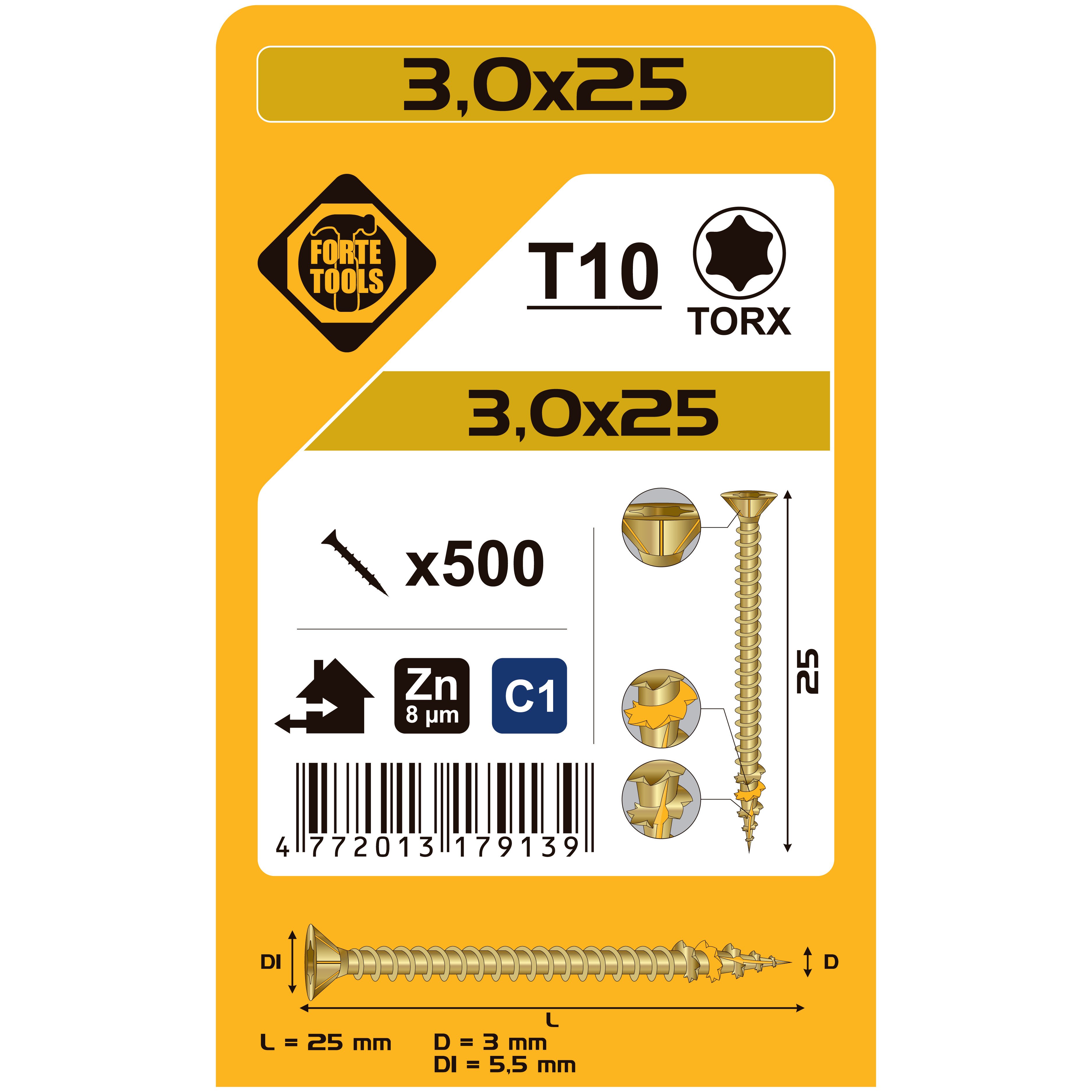 KOKA SKRŪVE T10 3.0X25 DZEL ZN 500GB