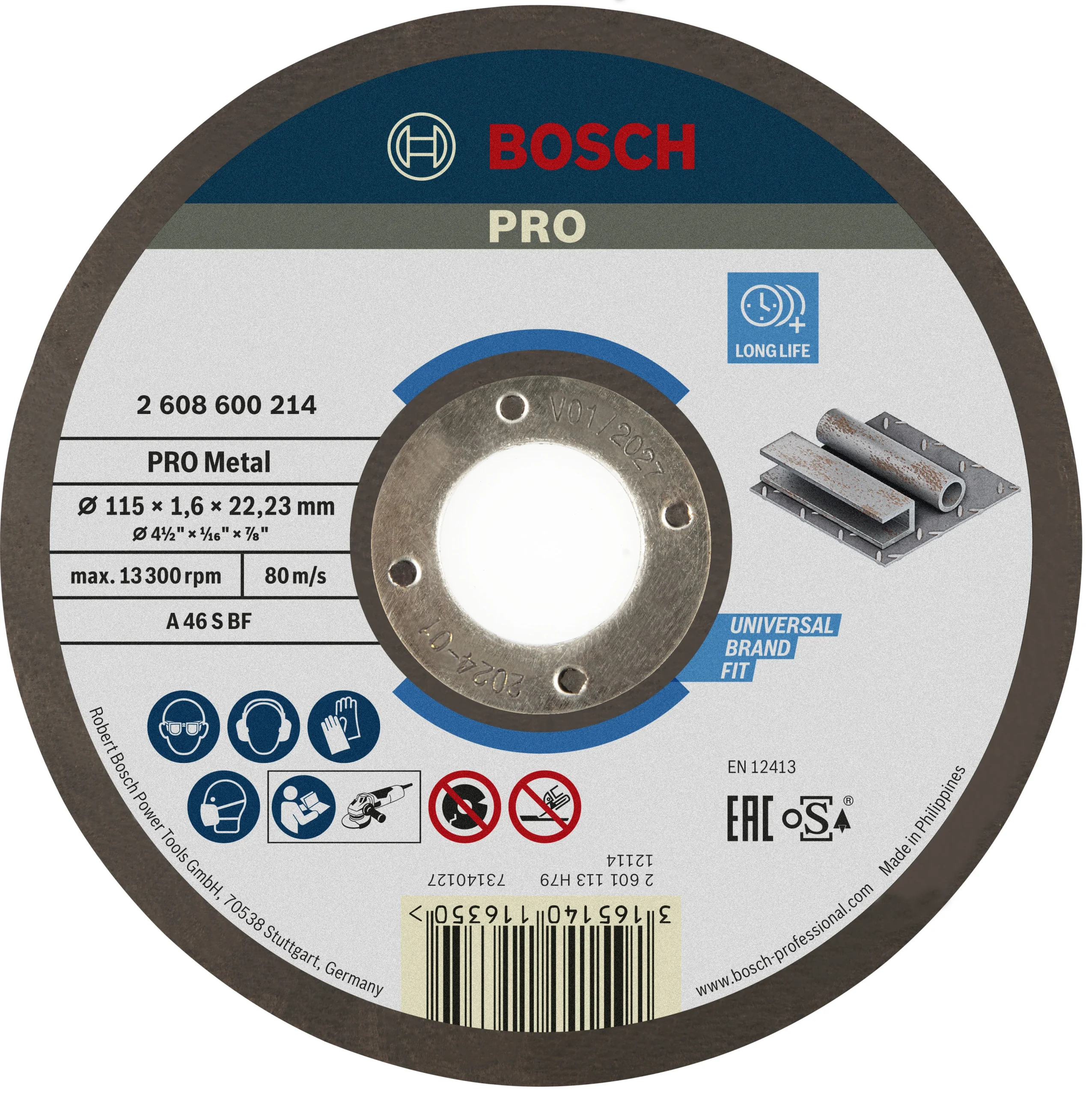 CUTTING DISC 115X22X1.6 MM, METAL