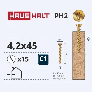 FINIERA SKRŪVE 4.2X45 CINKOTA 15GAB