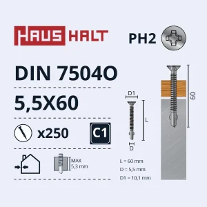 ВИНТ ПОДЪЕМ.5,5X60DIN7504O ДЕР/МЕТ(250)