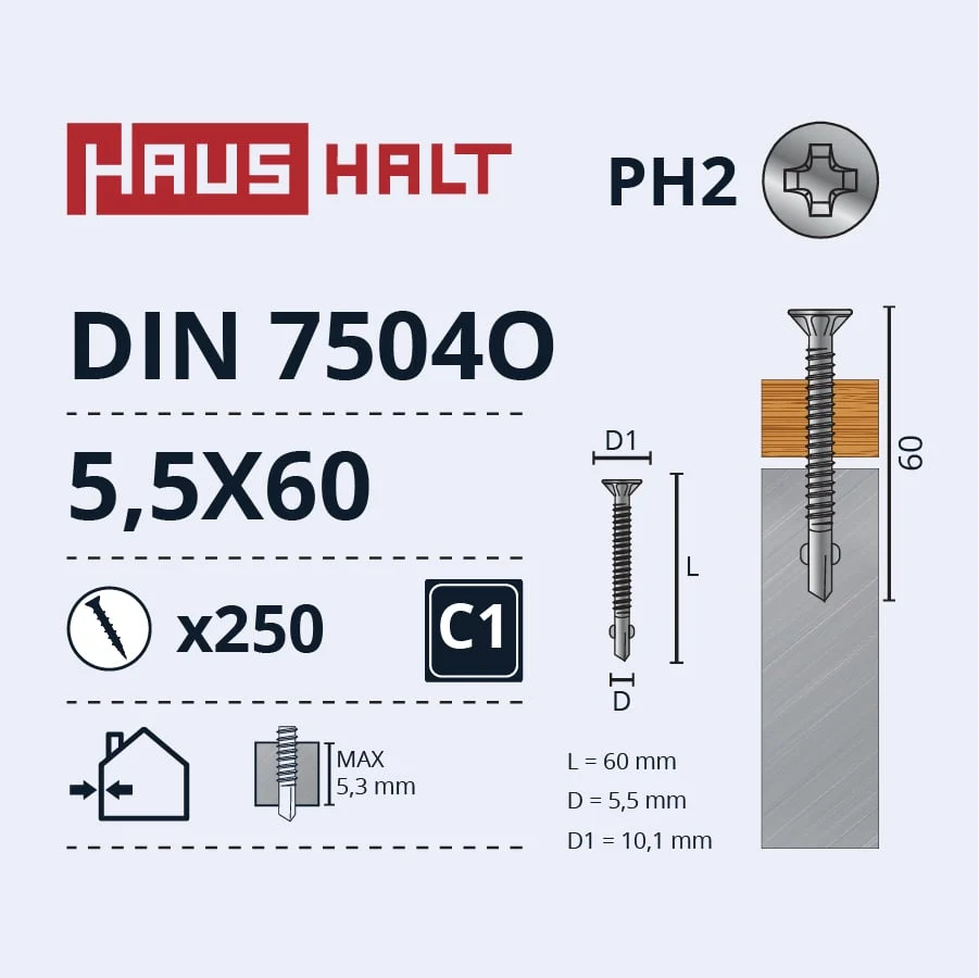 ВИНТ ПОДЪЕМ.5,5X60DIN7504O ДЕР/МЕТ(250)
