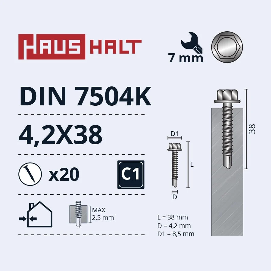 ВИНТ С ДОП. РЕЗЬБОЙ 4,2X38 DIN7504K ZN 20ШТ BL