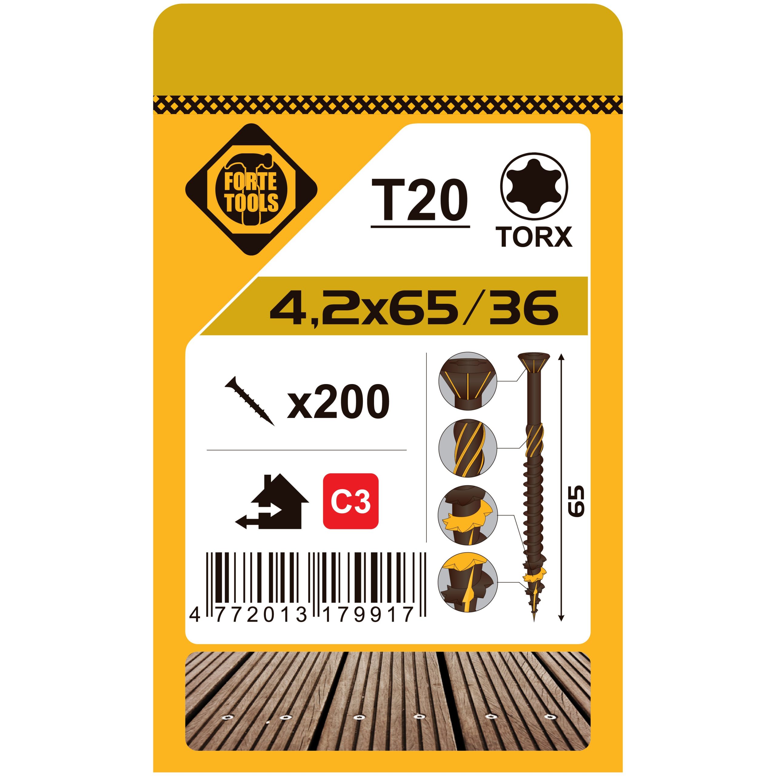 TERASES SKRŪVES T20 4.2X65 BROWN (200)
