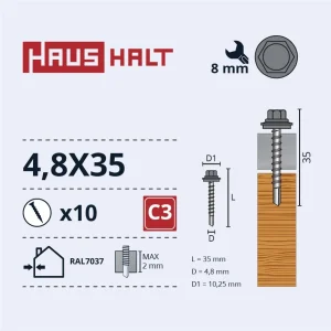SKRŪV.PAŠ4,8X35KOKA+EPMD RAL7037 10GB BL