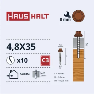 ВИНТ.САМИ4,8X35ДЕРЕВО+EPDM RAL8004 10GB BL