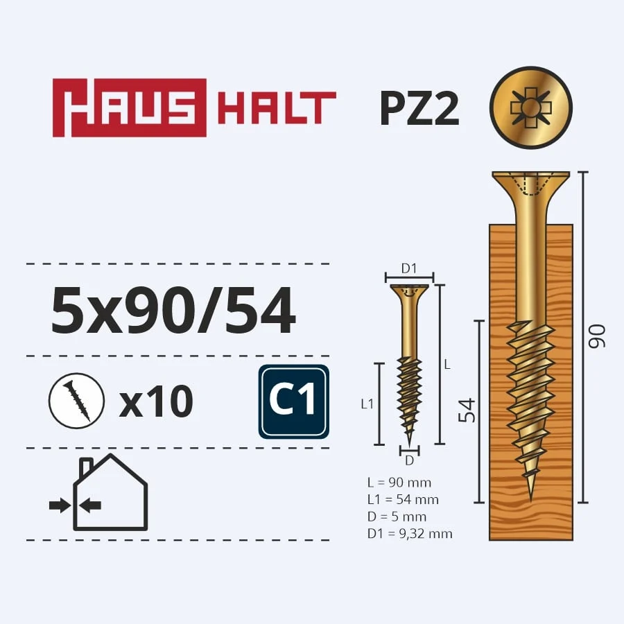 SCREW FOR WOOD 5.0X90/54 Y ZP10GAB G2