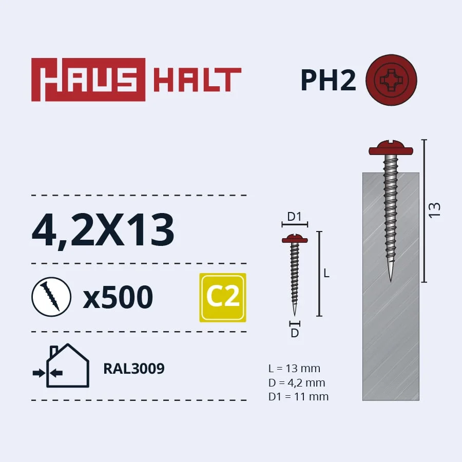 ВИНТ САМОНАРЕЗАЮЩИЙ 4,2X13 МЕТ RAL3009 (500)