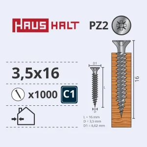 WOOD SCREW 3.5X16 WHITE ZN 1000GB