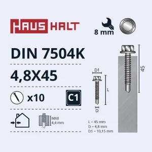 САМОРЕЗ 4,8X45 DIN7504K ZN 10ШТ BL