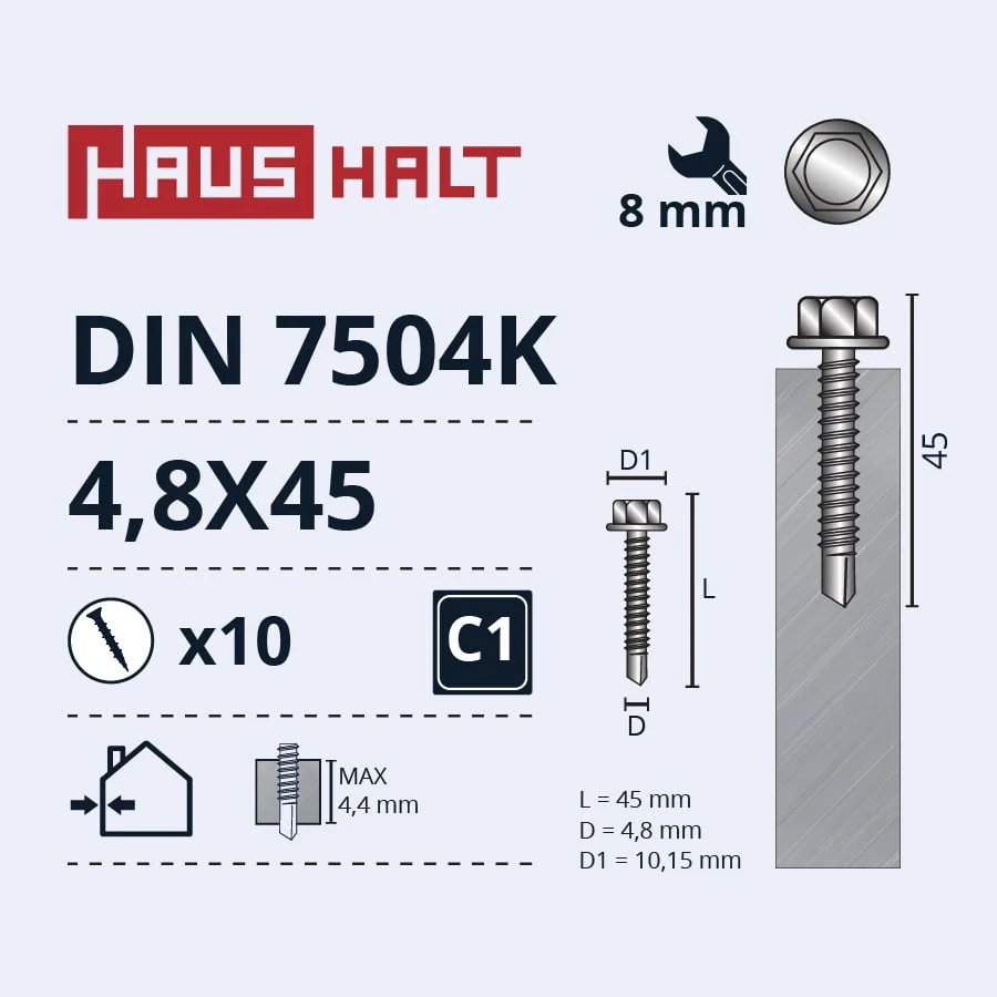 САМОРЕЗ 4,8X45 DIN7504K ZN 10ШТ BL