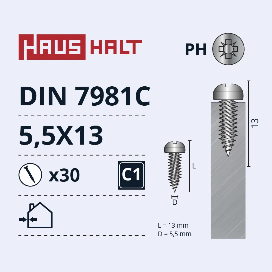 САМОРЕЗ 5.5X13 DIN7981C ZN 30ШТ BL