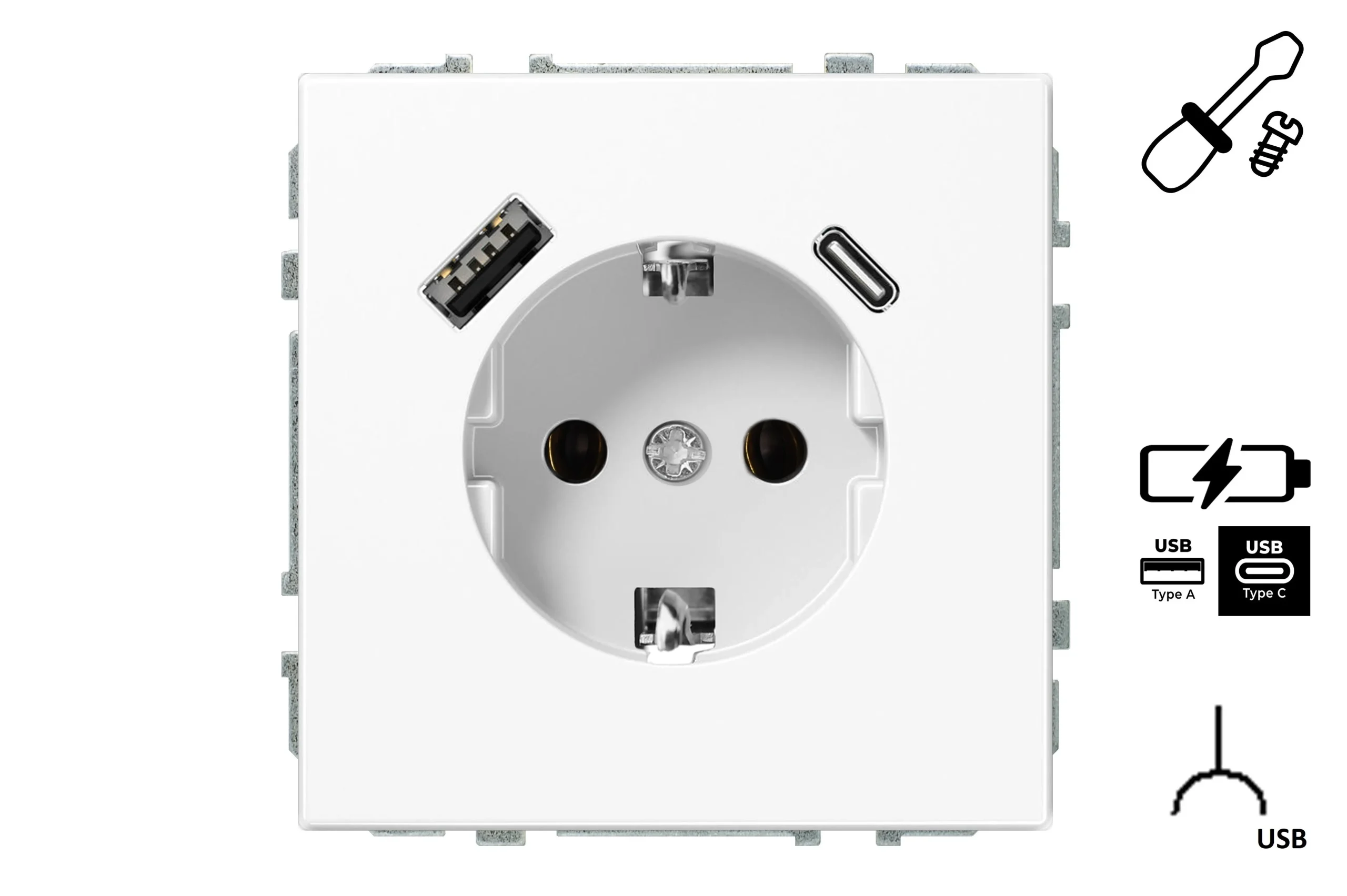 SOCKET+USB A+C IUK-3-01.M/WM MODERN WHITE