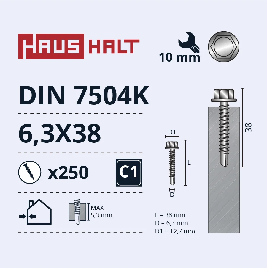 САМОРЕЗ 6,3X38 DIN7504K ZN(250)
