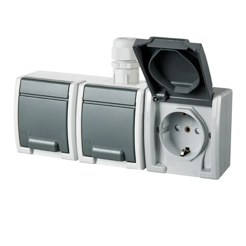 CONTACT SOCKET WITH COVER 3-V.V/A IP65 GREY