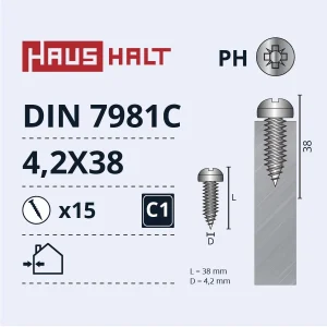 SCREW SELF-TAP 4.2X38 DIN7981C ZN 15PCS BL